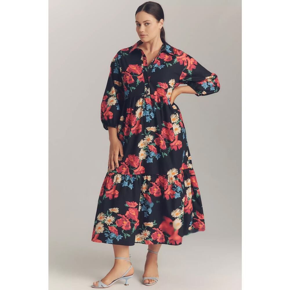 nwt ANTHROPOLOGIE MAEVE sz L The Bettina shirt dress in floral motif